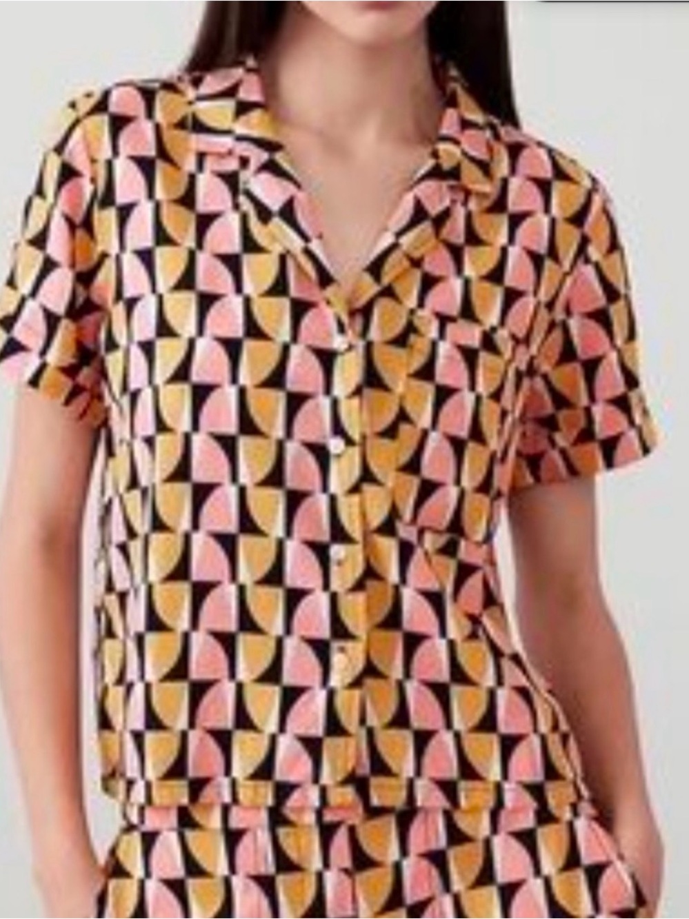 Banana Republic Geometric Print Button-Down Shirt - Pink, Yellow, Black